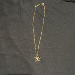 Repurposed Upcycled LV Gold Star Pendant Necklace